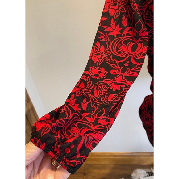 Covington Womens Blouse Size Large Red Black Embellished Neckline Dressy Flowy - Picture 4 of 11